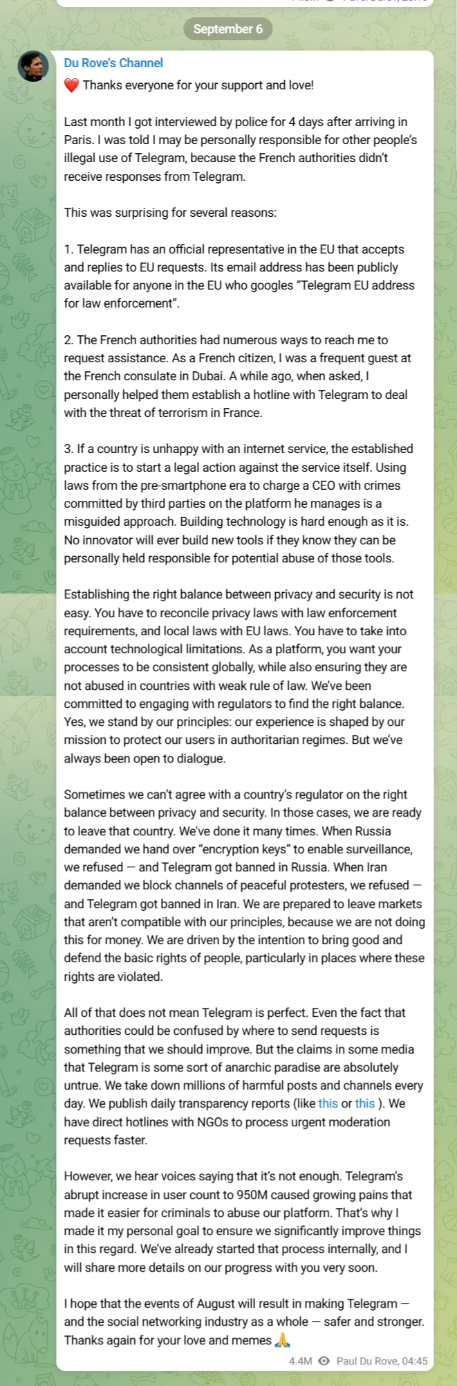 happy777娛樂城：Telegram CEO 杜羅夫被捕後首發聲：法國儅侷應投訴公司而非拘畱自己